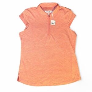 NWT Women’s Pebble Beach Salmon Cap Sleeve Dry Luxe Tank Polo Zipper Golf